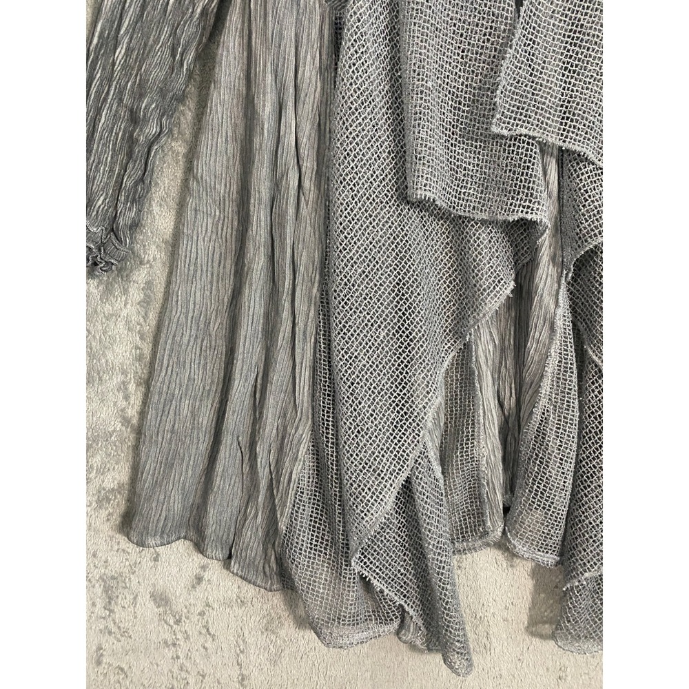 Pretty Angel Cardigan Sz M Gray Lace Crochet Crinkle Open Front Ethereal Fairy - Picture 3 of 13